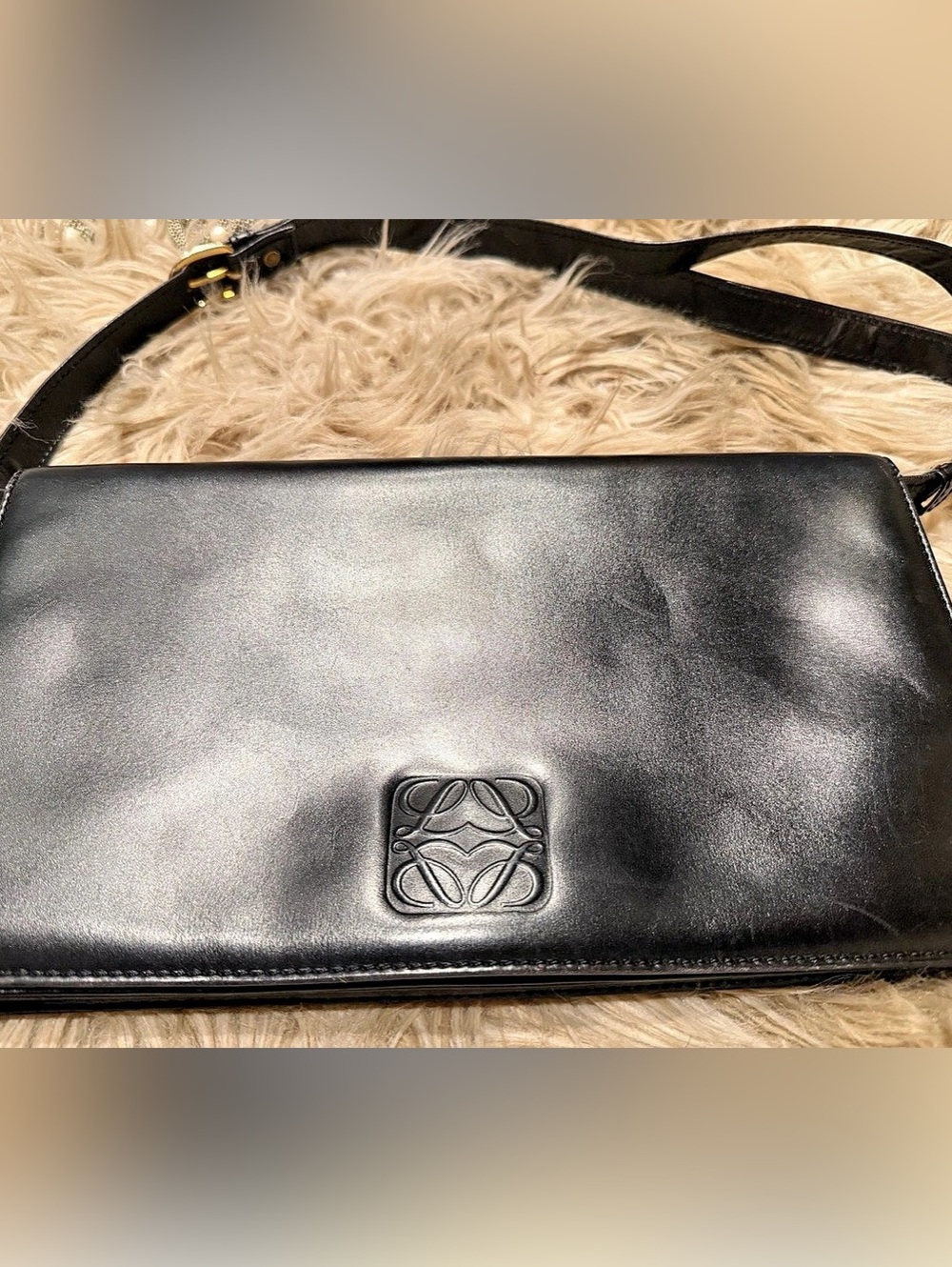 Loewe Vintage Anagram Flap Shoulder Bag Black Crossbody